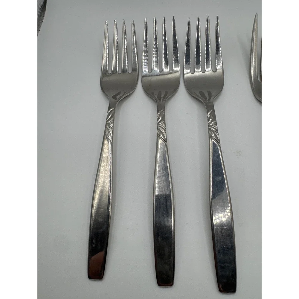 International Silver Swirl Stainless Flatware 2 Dinner 3 Salad Forks 5pc Set USA